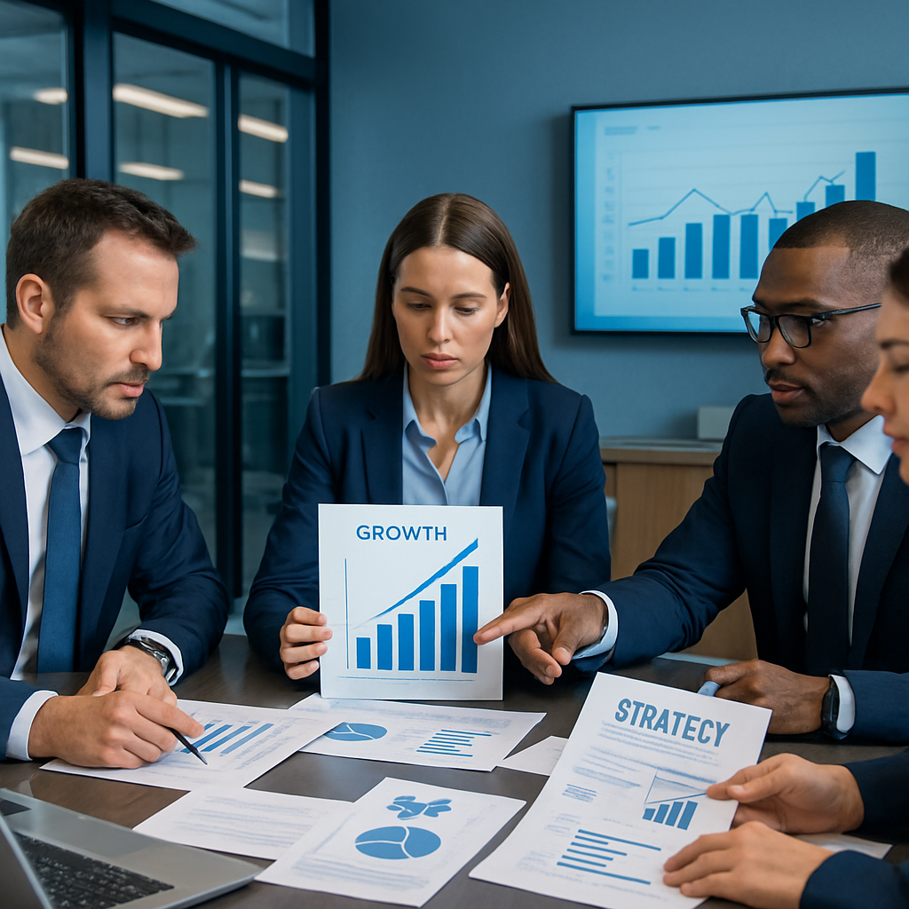 Creative professionals brainstorming marketing strategies in a contemporary workspace