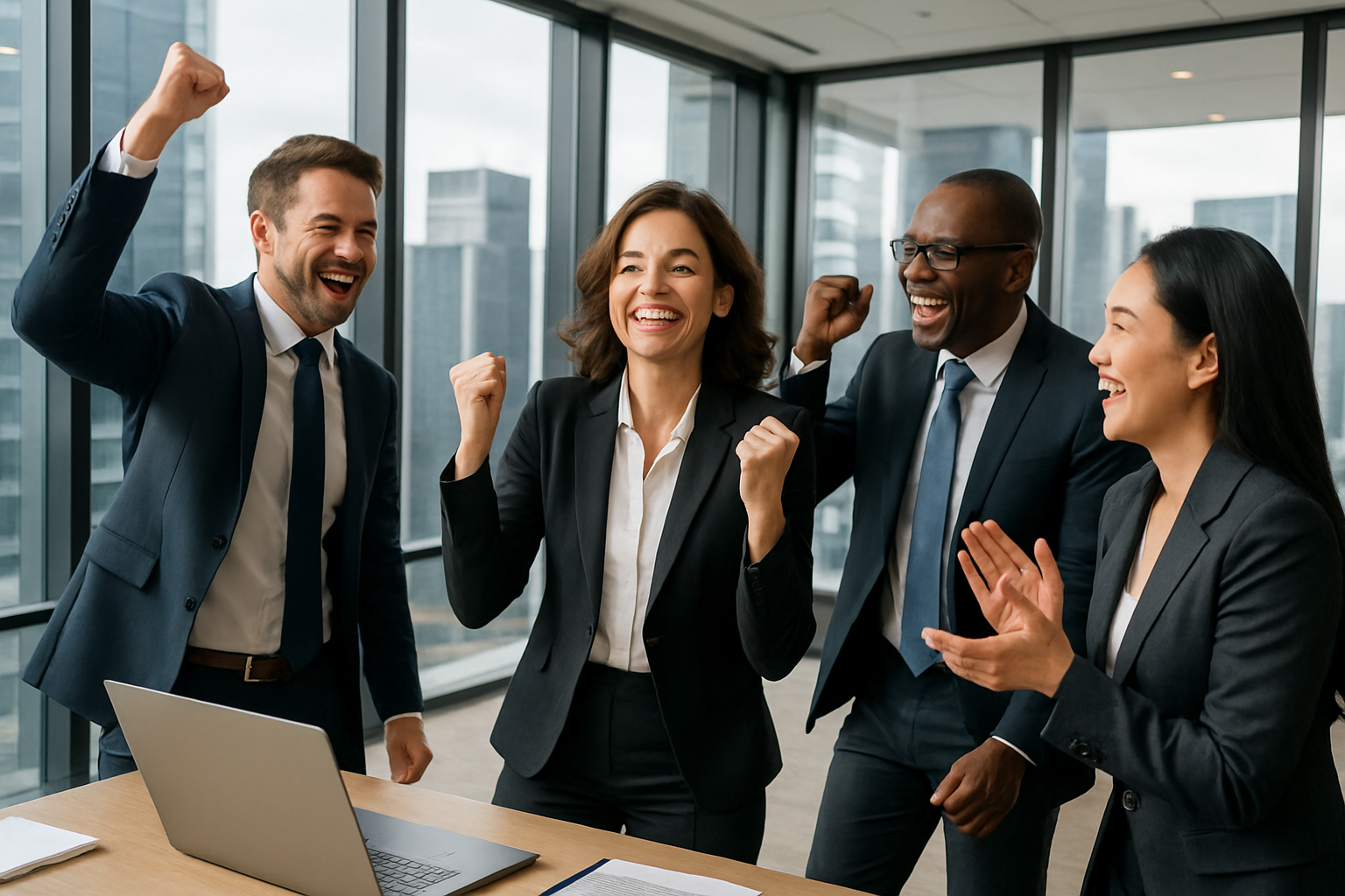 Diverse management team planning strategies around a conference table